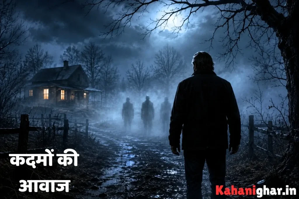 American Horror Story in Hindi - घने कोहरे में शेन बॉन्ड के पीछे खड़ी तीन रहस्यमयी परछाइयां और डरावना जंगल