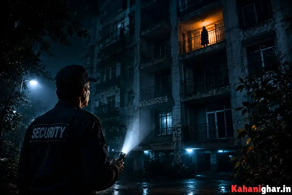 रात की ड्यूटी करता चौकीदार रामसिंह तीसरी मंजिल के खाली फ्लैट की बालकनी में खड़े रहस्यमय साये को देखता हुआ
