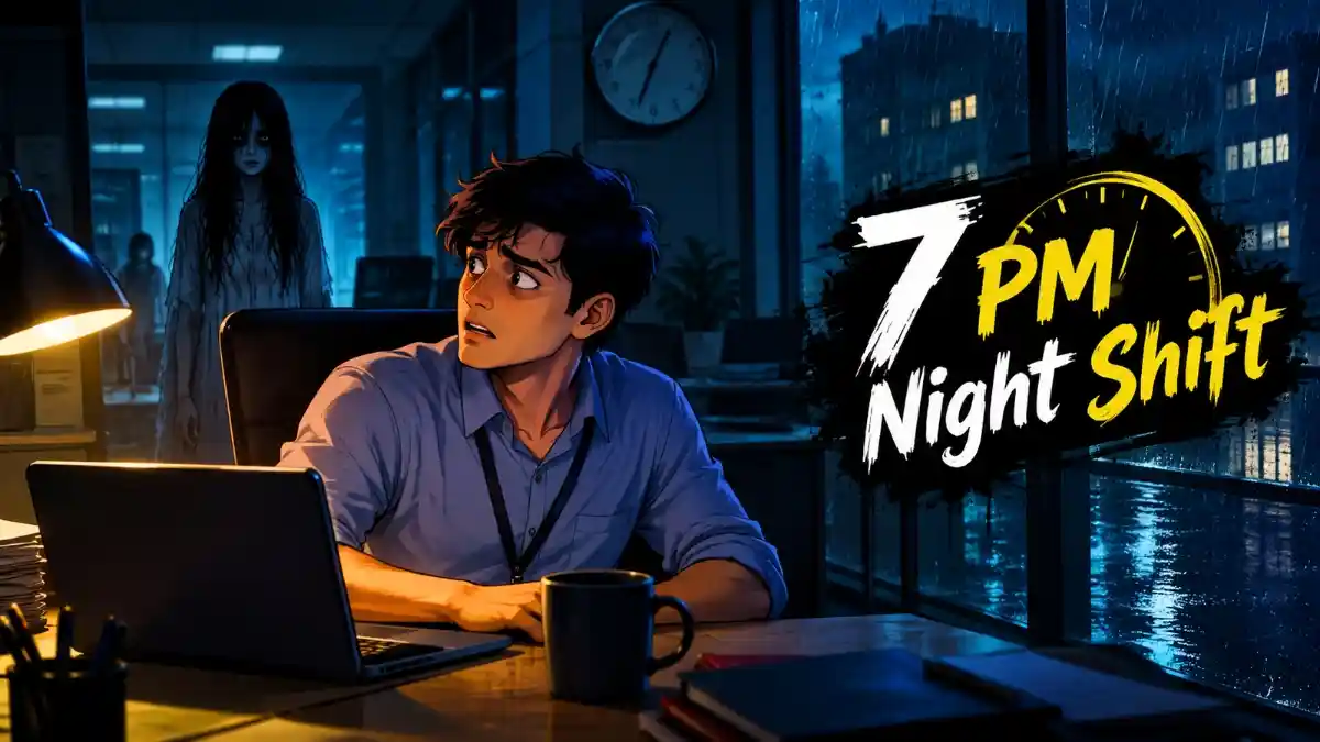 Night Shift Horror Story in Hindi में बारिश के दौरान ऑफिस में डरा हुआ विवेक